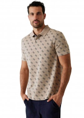 GUESS - Guess ανδρικό T-shirt με all-over logo print Regular Fit - M6GP04K3073 Μπεζ