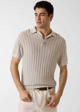GUESS - Guess ανδρική πλεκτή μπλούζα πόλο κοντομάνικη Regular Fit - M6GR05Z0558 Μπεζ