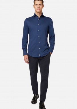 BOGGI MILANO - Boggi Milano ανδρικό παντελόνι ελαστικό μονόχρωμο Regular Fit - BO21C005901 Μπλε Σκούρο