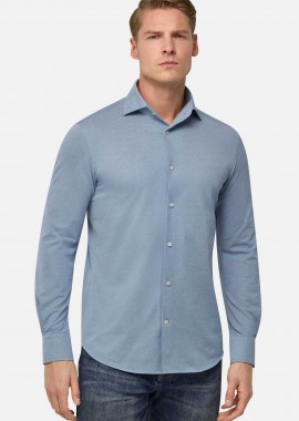 BOGGI MILANO - Boggi Milano ανδρικό πουκάμισο μονόχρωμο Regular Fit - BO25P004403 Μπλε