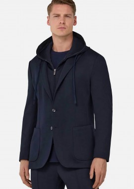 BOGGI MILANO - Boggi Milano ανδρικό casual σακάκι με εσωτερική επένδυση με κουκούλα Regular Fit - BO25P054104 Μπλε Σκούρο