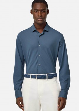 BOGGI MILANO - Boggi Milano ανδρικό πουκάμισο πικέ μονόχρωμο Regular Fit - BO25P003407 Μπλε