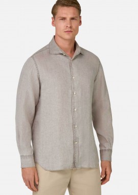BOGGI MILANO - Boggi Milano ανδρικό λινό πουκάμισο Regular Fit - BO25P004703 Καφέ Ανοιχτό
