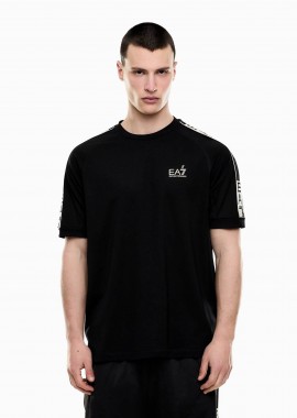 EA7 - EA7 ανδρικό T-shirt με λογότυπο και logo tape Regular Fit - 7M001395AF16724 Μαύρο