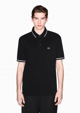 ARMANI EXCHANGE - Armani Exchange ανδρική κοντομάνικη μπλούζα πόλο πικέ με κεντημένο monogram Regular Fit - XM002356AF13026 Μαύρο