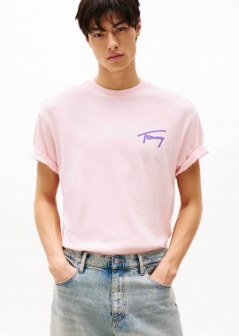 TOMMY JEANS - Tommy Jeans ανδρικό T-shirt με λογότυπο - DM0DM20768 Ροζ Ανοιχτό