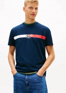 TOMMY JEANS - Tommy Jeans ανδρικό T-shirt με signature logo print Regular Fit - DM0DM22539 Μπλε Σκούρο