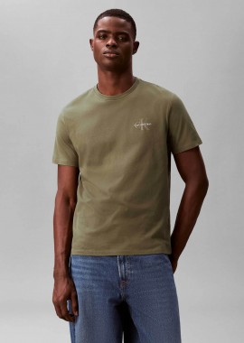 CALVIN KLEIN JEANS - Calvin Klein Jeans ανδρικό T-shirt μονόχρωμο με λογότυπο Regular Fit - LV04RF278G Λαδί