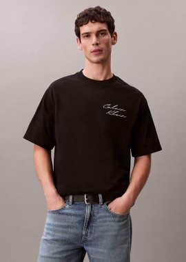 CALVIN KLEIN JEANS - Calvin Klein Jeans ανδρικό T-shirt μονόχρωμο με λογότυπο Relaxed Fit - LV04RE828G Μαύρο