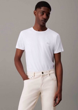 CALVIN KLEIN - Calvin Klein ανδρικό T-shirt με logo patch Slim Fit - K10K112724 Λευκό