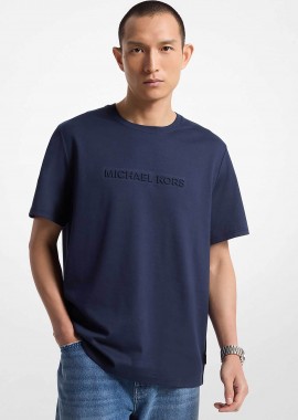 MICHAEL KORS - Michael Kors ανδρικό T-shirt με κεντημένο ανάγλυφο λογότυπο Regular Fit - CF4529H1V2 Μπλε Σκούρο