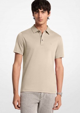 MICHAEL KORS - Michael Kors ανδρική μπλούζα πόλο με κεντημένο monogram Regular Fit - CS15073C93 Μπεζ