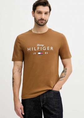 TOMMY HILFIGER - Tommy Hilfiger ανδρικό T-shirt με logo print Regular Fit - MW0MW41455 Καφέ