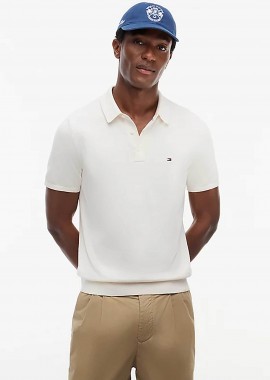 TOMMY HILFIGER - Tommy Hilfiger ανδρική μπλούζα πόλο με κεντημένο logo flag Regular Fit - MW0MW37396 Εκρού