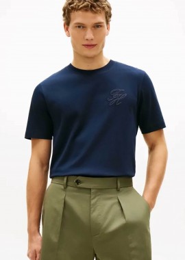 TOMMY HILFIGER - Tommy Hilfiger ανδρικό T-shirt με κεντημένο monogram Regular Fit - MW0MW42391 Μπλε Σκούρο