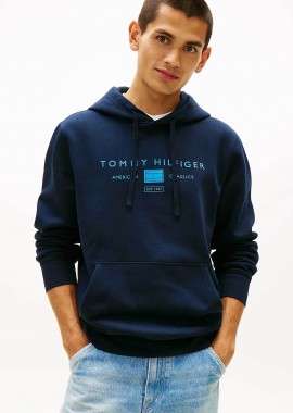 TOMMY HILFIGER - Tommy Hilfiger ανδρική μπλούζα φούτερ με κουκούλα και λογότυπο Regular Fit - MW0MW42464 Μπλε Σκούρο