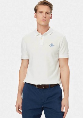 TOMMY HILFIGER - Tommy Hilfiger ανδρική μπλούζα πόλο με κεντημένο monogram και logo flag Regular Fit - MW0MW43046 Λευκό