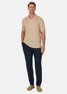 BOGGI MILANO - Boggi Milano ανδρικό λινό παντελόνι μονόχρωμο Tapered Fit - BO26P018201 Μπλε Navy