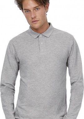 B & C - Ανδρική Μπλούζα Polo Μακρυμάνικη ID.001 LSL B & C PUI12 Heather Grey