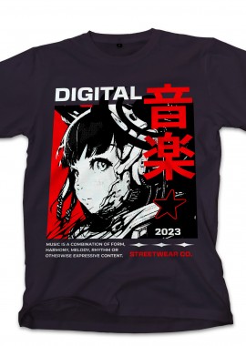 Pop Culture - T-Shirt Digital Music Streetwear - Japanese Girl Anime Pop Culture Black