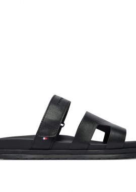 Tommy Hilfiger - Ανδρικές Δερμάτινες Παντόφλες Tommy Hilfiger FM0FM05773-BDS Μαύρες